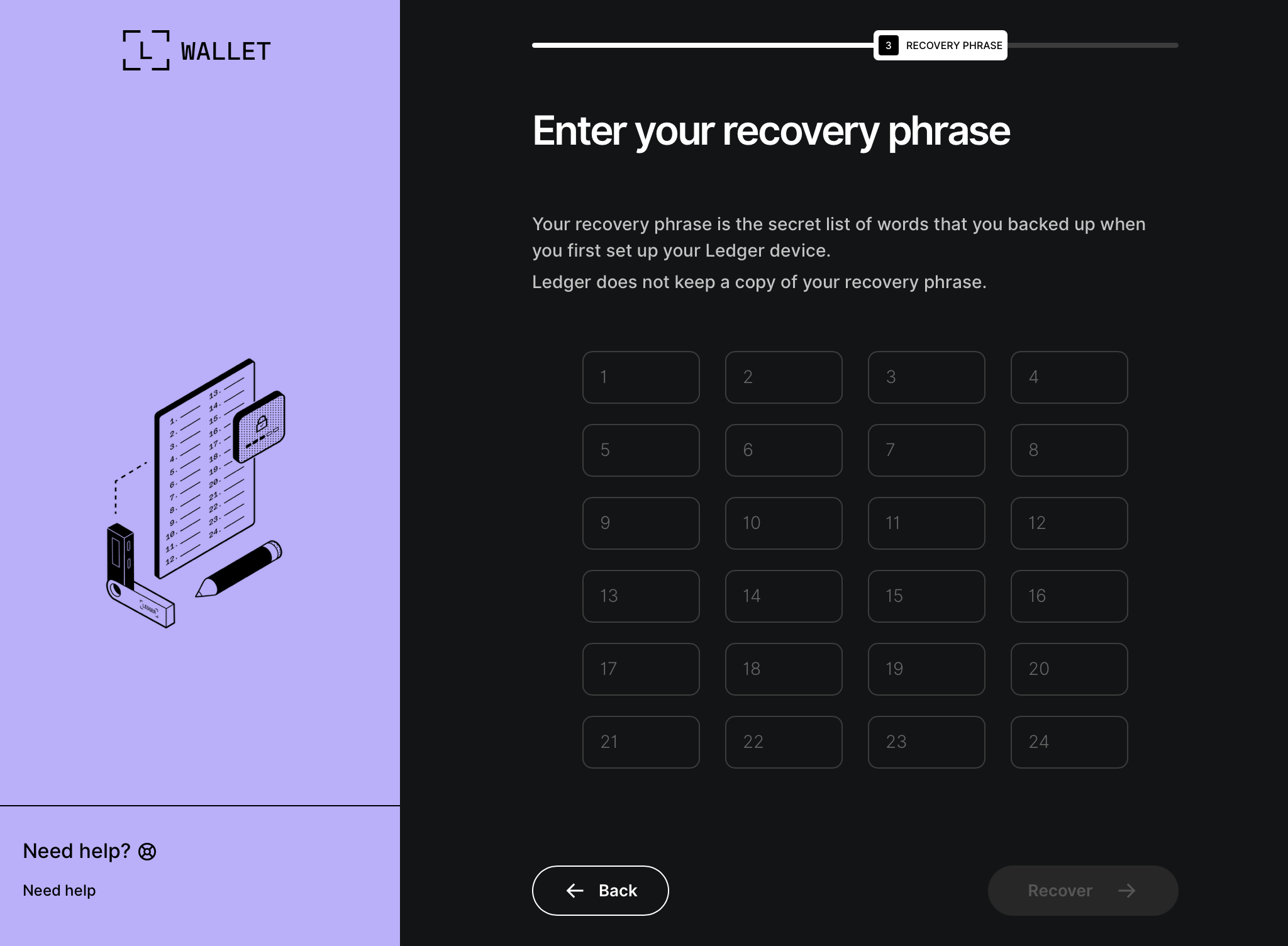 Recovery form markup or UI